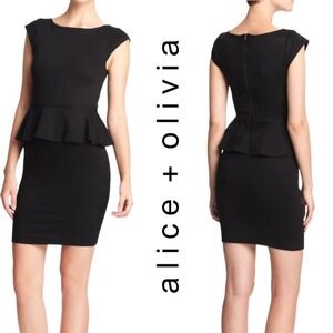 Alice + Olivia Black Harmony Bateau Knit Mini Dress with Peplum Size XS - READ